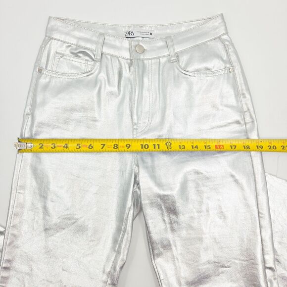 Zara High Rise Silver Jeans Womens Size 6 Straight Leg Futuristic Cybercore Y3K - Picture 8 of 10